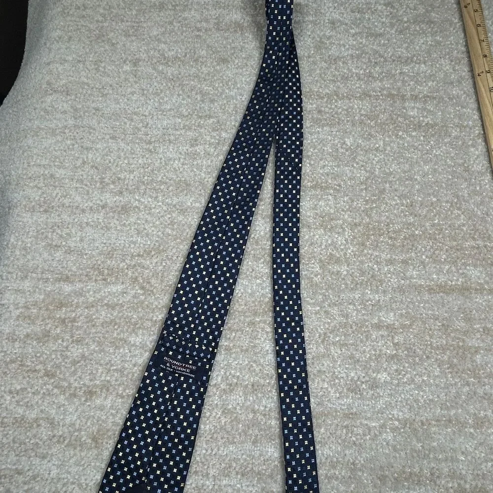 Roundtree & Yorke Tie Mens One Size Navy Geometric Silk Handmade Small Square